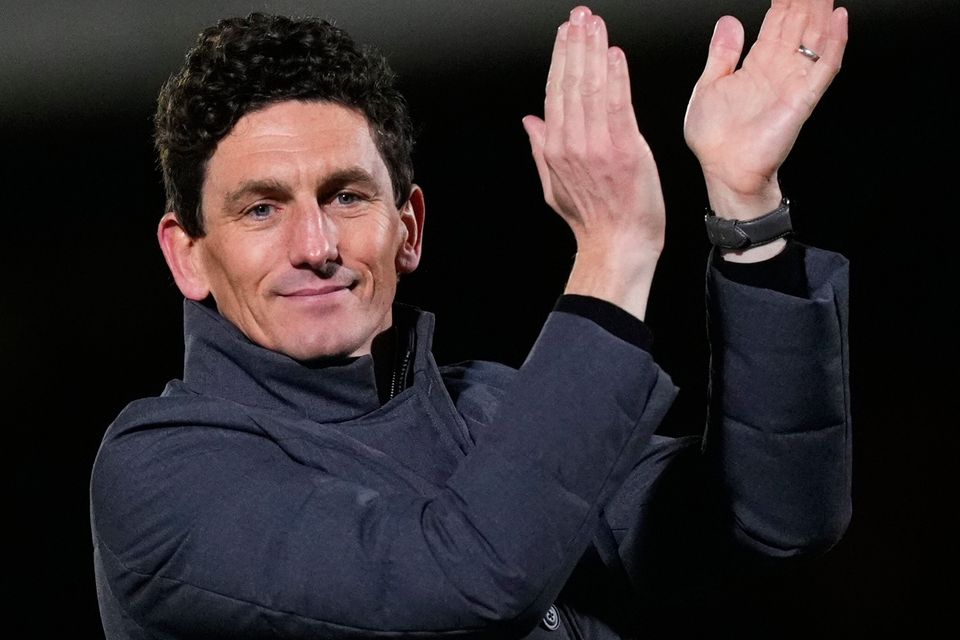 Brentford manager Keith Andrews applauds the fans after the final whistle in Tuesday's Carabao Cup victory over Grimsby Town. Photo: Bradley Collyer/PA Wire
